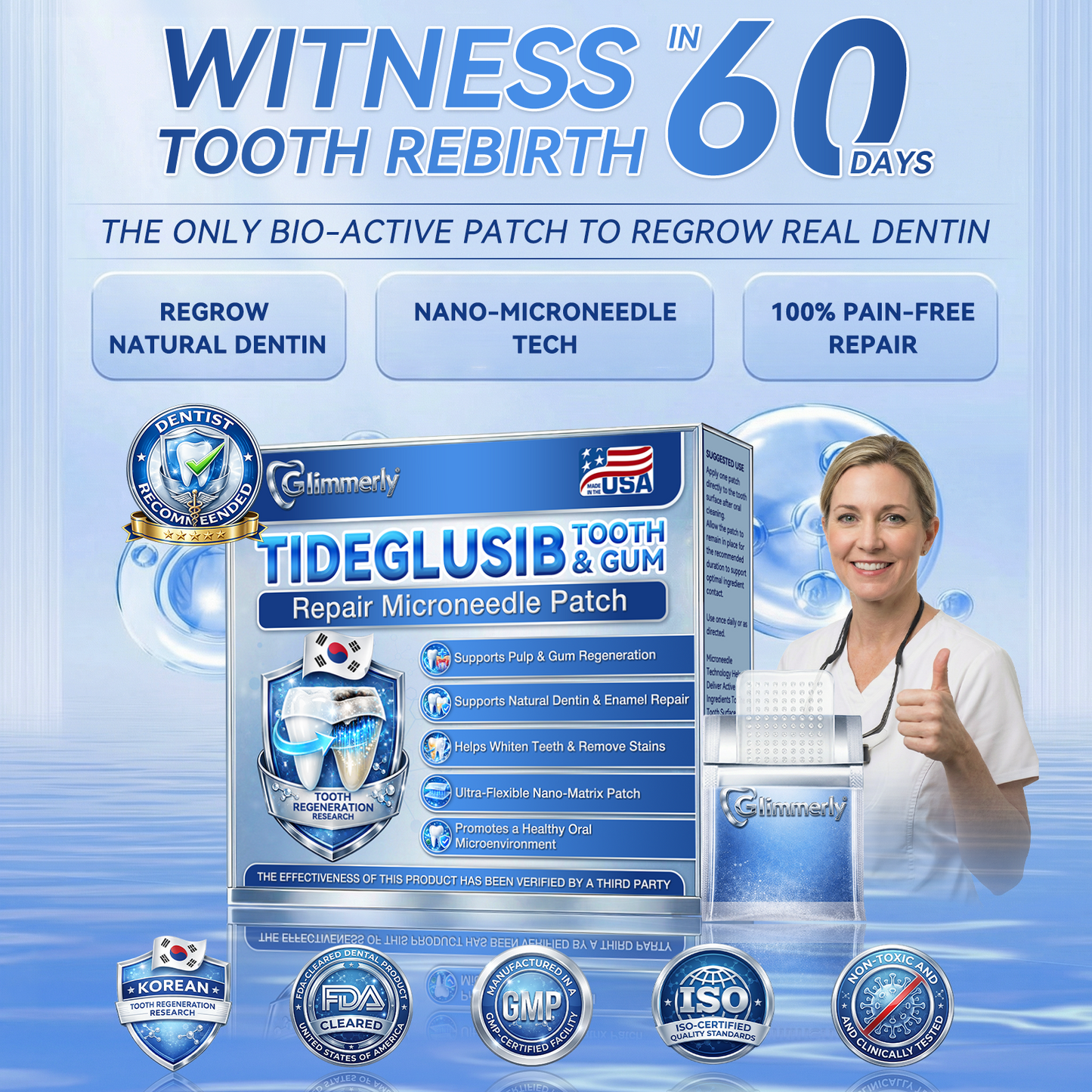 🦷 Tiras orales 𝐆𝐥𝐢𝐦𝐦𝐞𝐫𝐥𝐲® Tideglusib – activación de células madre 🧬, regeneración de la dentina 💎, fortalecimiento del esmalte ⚡, blanqueamiento ✨, reducción de sensibilidad 💧, sérum microneedling para dientes y encías 💖, uso diario suave 🦷