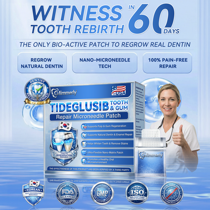🦷 Tiras orales 𝐆𝐥𝐢𝐦𝐦𝐞𝐫𝐥𝐲® Tideglusib – activación de células madre 🧬, regeneración de la dentina 💎, fortalecimiento del esmalte ⚡, blanqueamiento ✨, reducción de sensibilidad 💧, sérum microneedling para dientes y encías 💖, uso diario suave 🦷