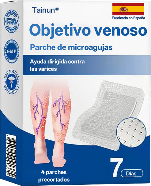 Tainun® VeinTarget Parche de Microagujas Herbal para las Venas 🌿 El primer parche de microagujas con hierbas alpinas certificado por la Unión Europea 🇪🇺 Clínicamente probado con una tasa de éxito de hasta el 96% 📊 Resultados visibles en 7–14 días 🔥🔥