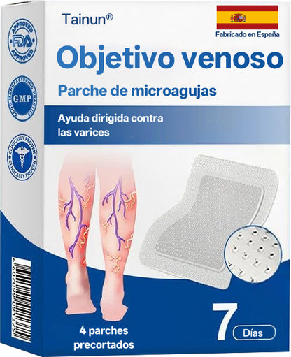 Tainun® VeinTarget Parche de Microagujas Herbal para las Venas 🌿 El primer parche de microagujas con hierbas alpinas certificado por la Unión Europea 🇪🇺 Clínicamente probado con una tasa de éxito de hasta el 96% 📊 Resultados visibles en 7–14 días 🔥🔥