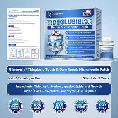🦷 Tiras orales 𝐆𝐥𝐢𝐦𝐦𝐞𝐫𝐥𝐲® Tideglusib – activación de células madre 🧬, regeneración de la dentina 💎, fortalecimiento del esmalte ⚡, blanqueamiento ✨, reducción de sensibilidad 💧, sérum microneedling para dientes y encías 💖, uso diario suave 🦷