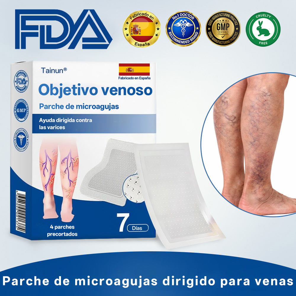 Tainun® VeinTarget Parche de Microagujas Herbal para las Venas 🌿 El primer parche de microagujas con hierbas alpinas certificado por la Unión Europea 🇪🇺 Clínicamente probado con una tasa de éxito de hasta el 96% 📊 Resultados visibles en 7–14 días 🔥🔥