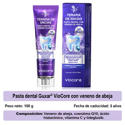 Guxar® VioCore Pasta Dental de Propóleo 🦷 Alivio del dolor dental en 3 días · Regeneración de las encías en 7 días · Prevención de la enfermedad periodontal · Combinación perfecta de veneno de abeja y minerales naturales 🌟