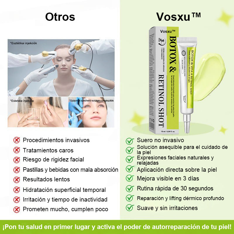 Vosxu™ Botox & Vita-A Retinol Shot sérum lifting antiarrugas ✨ – 💉 Microagujas | 💪 Péptidos con efecto botox | 🌿 Retinol | ⚡ Resultados visibles en 3 días 💎