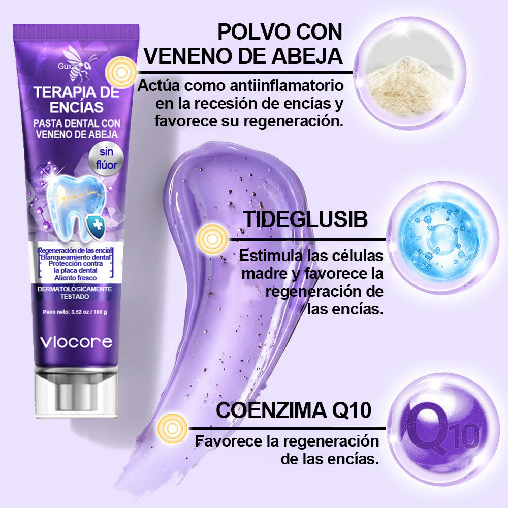 Guxar® VioCore Pasta Dental de Propóleo 🦷 Alivio del dolor dental en 3 días · Regeneración de las encías en 7 días · Prevención de la enfermedad periodontal · Combinación perfecta de veneno de abeja y minerales naturales 🌟
