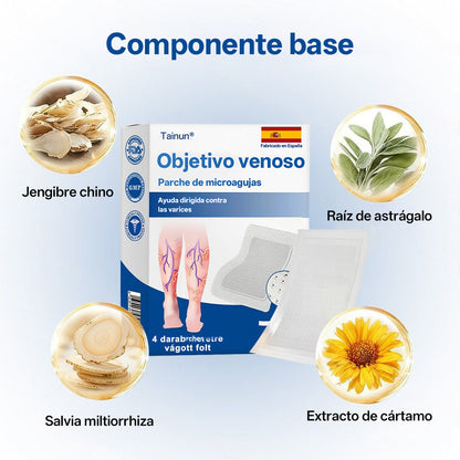 Tainun® VeinTarget Parche de Microagujas Herbal para las Venas 🌿 El primer parche de microagujas con hierbas alpinas certificado por la Unión Europea 🇪🇺 Clínicamente probado con una tasa de éxito de hasta el 96% 📊 Resultados visibles en 7–14 días 🔥🔥